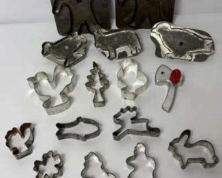 Metal Cookie Cutters and Molds Assortment with Animal and Holiday Shapes Vintage