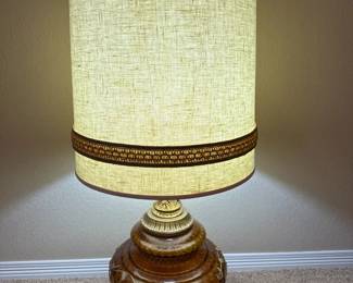 Table Lamp with Textured Shade and Ornate Glass Base Vintage