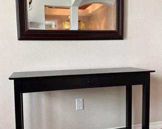 Entryway Bench, Console Table, and Wall Mirror Set in Black and Wood Finish