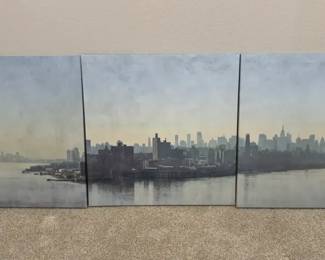 NYC Manhattan Skyline Triptych Canvas Print Hudson River City Photography