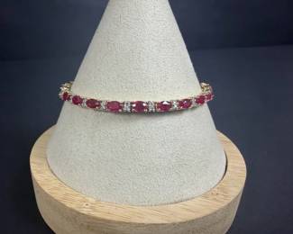 14K Gold Ruby  Diamond Tennis Bracelet, 13.2g