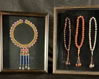 Framed African Samburu Beaded Collar  Muslim Prayer Bead Shadowbox Displays