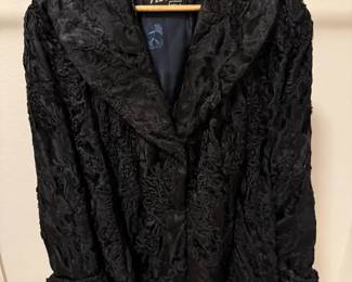 Norris Black Fur Coat with Shawl Collar Textured Pelts