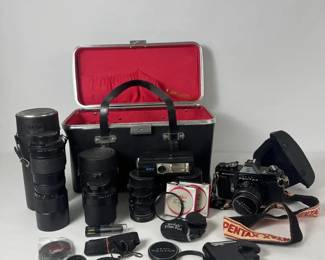 Asahi Pentax Spotmatic SP II 35mm Camera Kit w Lenses Flash Case Filters Lot