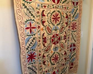 HandEmbroidered Floral Textile Wall Hanging with Hardware