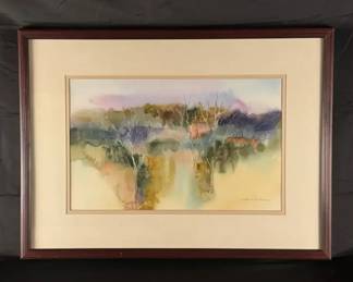 Barbara K Signed Watercolor Landscape Framed Art 30.5x22.5 Soft Abstract Scene