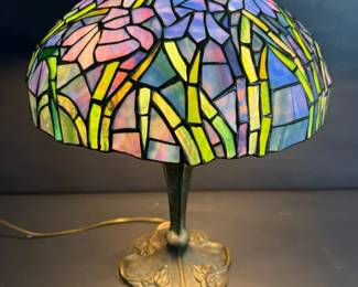 Art Nouveau Tiffany Style Stained Glass Table Lamp with Multicolor Floral Shade