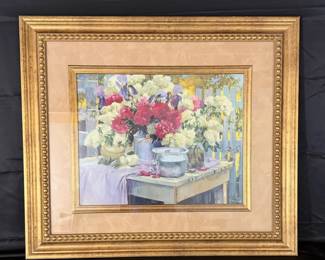 Don Ricks Floral Still Life Framed Print on Canvas Gold Frame