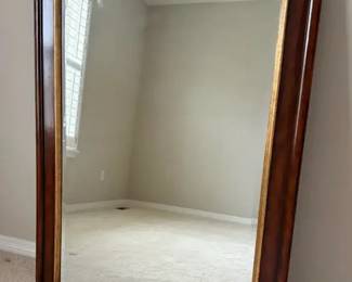Large Wood Framed Wall Mirror with Gold Inner Trim