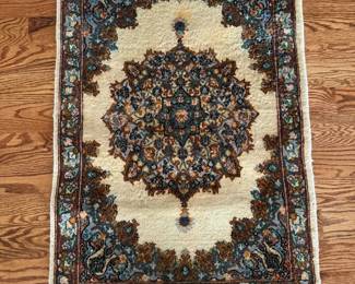 Persian Style Accent Rug with Central Medallion and Fringe Edges