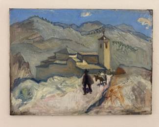 Signed Alpine Landscape Oil Painting Early 20th Century Cassol Foothill Scene