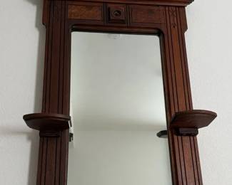 Victorian Style Wall Mirror with Carved Wood Frame and Shelves
