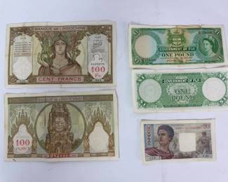 World Banknote Lot Fiji One Pound  Tahiti 100 Francs Banque de LIndochine