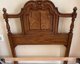 Vintage Wooden Head Board W Bed Frame and Mirror