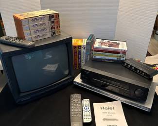 Vintage Video System W AV Selector Unit, 14 TV, DVD Player, VHS Player And Assorted DVDsVHS
