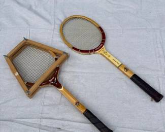 Spalding And TA Davis Vintage Wooden Tennisbadminton Rackets