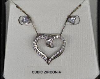 Sterling Silver Heart Necklace and Earrings