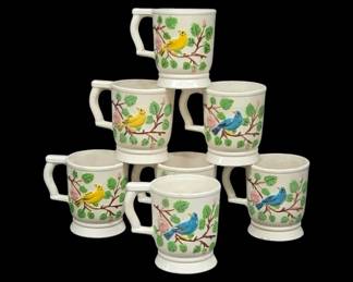 Hand-Painted Ceramic Bird Motif Mugs
