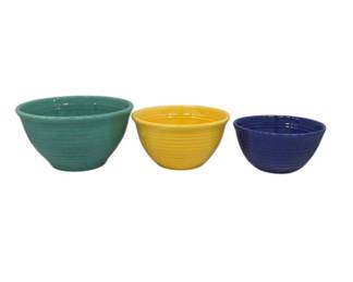 Bauer Pottery Mixing Bowls in Three Colors