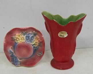 Red Vase and Hat Vase by Royal Copley
