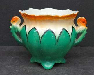 Porcelain Vase with Green Glaze and Handles