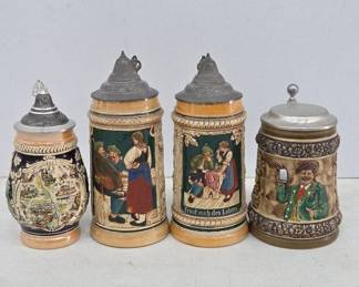 German Beer Steins With Pewter Lids