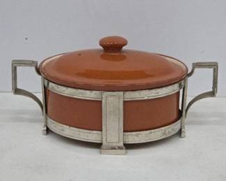 Orange Ceramic Dish With Metal Holder