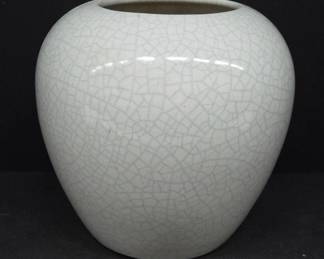 White Glazed Ceramic Vase With Crackle Finish