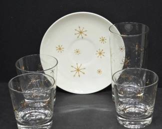 Glassware with Gold Starburst Design