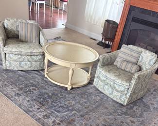 Paisley Upholstered Swivel Armchair Set with Oval Coffee Table
