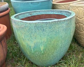Turquoise and Green Speckled Ceramic Planter Pot