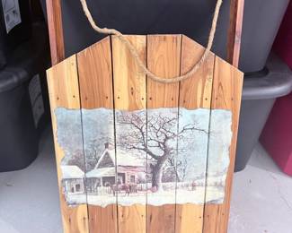Rustic Cedar Wood Wall Hanging with Winter Scene