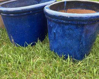 Pair of Large Cobalt Blue Glazed Ceramic Tapered Planters