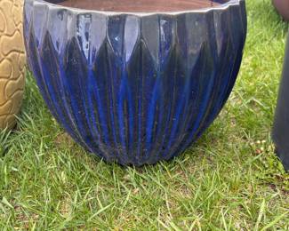 Large Cobalt Blue Fluted Ceramic Planter Pot