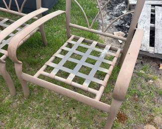 Vintage Metal Wicker-Style Patio Chair with Strap Seat