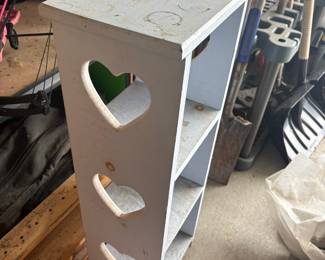White Wooden Tiered Shelf with Heart Cutouts