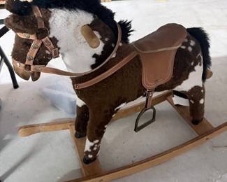 Qaba Kids Plush Ride-On Rocking Horse with Leatherette Saddle and Bridle