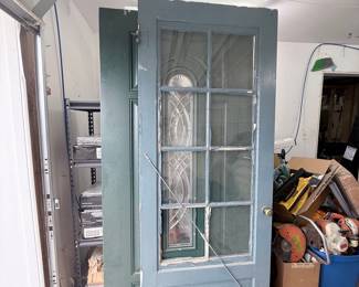 Vintage Wood and Glass Interior Door with Decorative Mullions