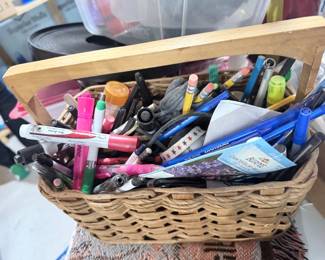 Woven Basket with Assorted Writing Utensils