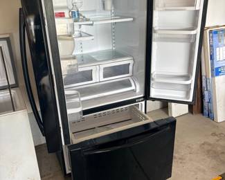 Black French Door Refrigerator with Ice Maker and Water Dispenser