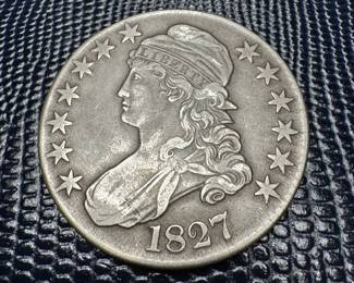 1827 CAPPED BUST LETTERED EDGE SILVER HALF DOLLAR