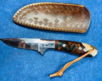 MAURICE JERNIGAN CUSTOM SMITHED FIXED BLADE KNIFE AND SHEATH