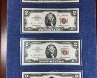 SEQUENTIAL UNCIRCULATED RED SEAL $2 BILLS 