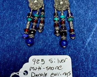 925 SILVER MULTI STONE DANGLE EARRINGS