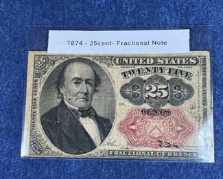 1874 25CENT FRACTIONAL NOTE