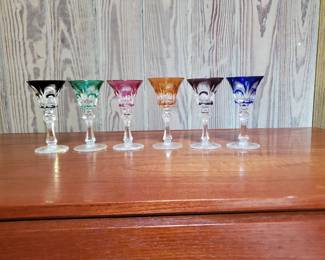 Cordial or liqueur, set of six vintage cut-tp-clear European stemware. 