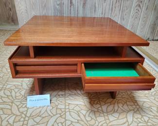Vintage dual drawer coffee table. Solid Teak. 29.5x16.5x29.5.