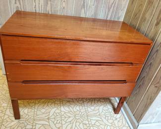 Mid-century Modern Danish Teak, three drawers dresser/vanity chest. Set of two. 36x29x18.