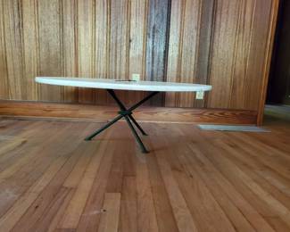 Vintage mid-century style coffee table, white Italian marble top and dark iron metal base. 40x40.