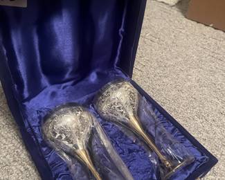 silver plated etched wine glasses